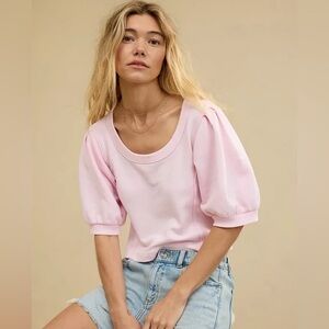 Aerie Pink Seams Right Short Puff Sleeve Sweatshirt Top